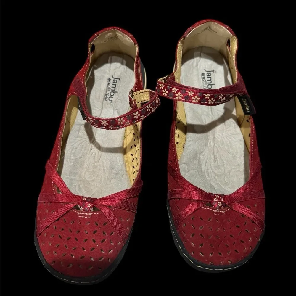 Jambu Burgundy cherry blossom Mary Jane Flats, size 7 1/2.